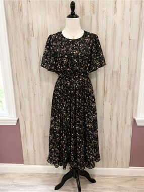 Hayden Los Angeles Floral Midi Dress Women’s Medium Black Pink Cottagecore